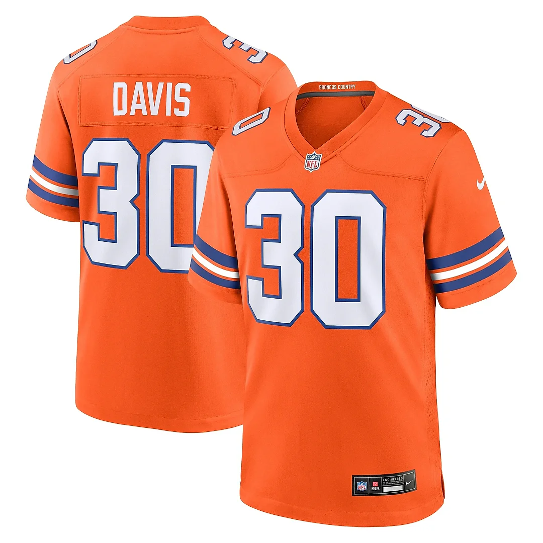 Zennovawear Men's Denver Broncos Terrell Davis Orange Mile High Collection 1977 Throwback Retired Player Game Jersey