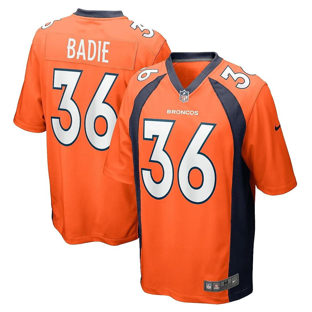 Zennovawear Men's Denver Broncos Tyler Badie Orange Team Game Jersey