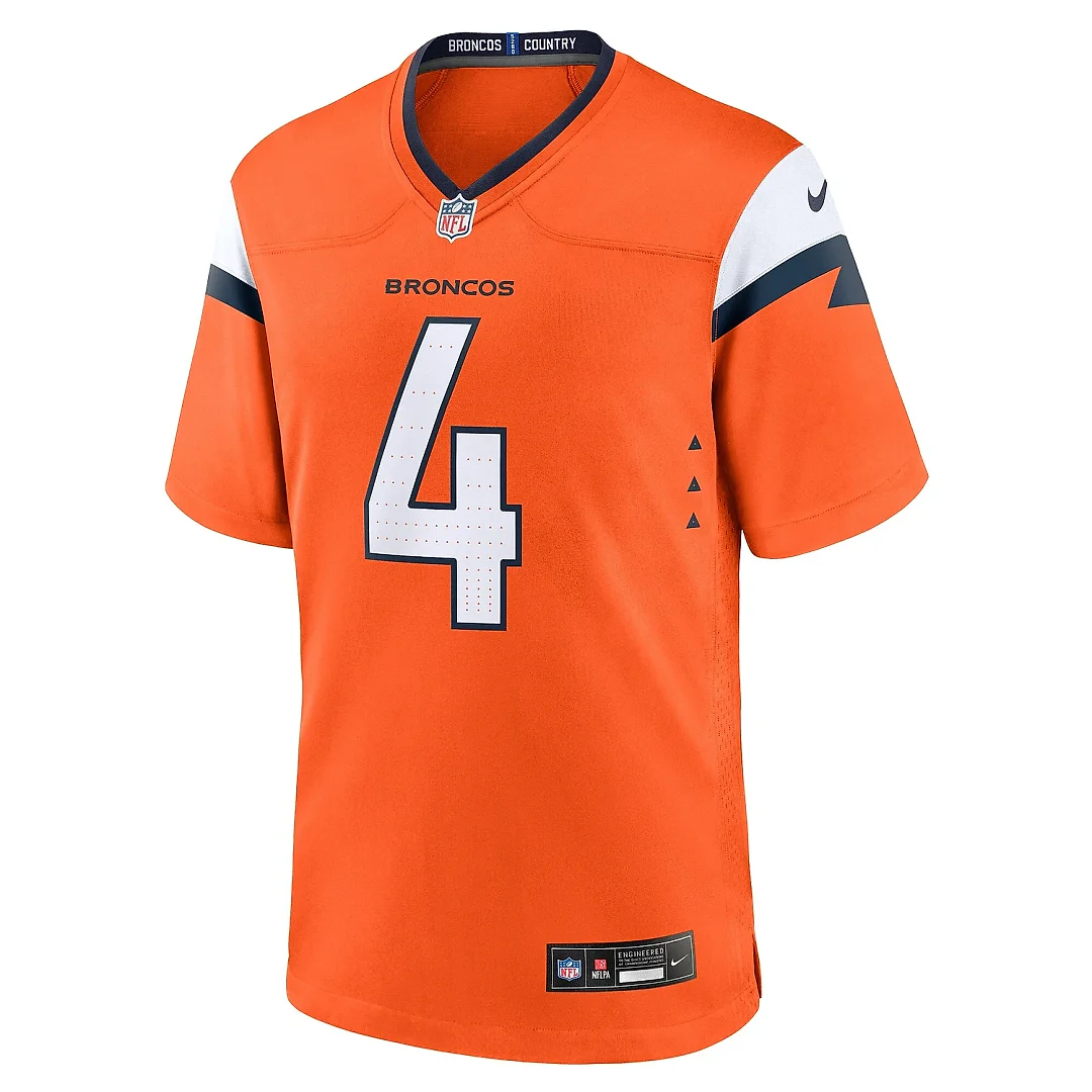 Zennovawear Men's Denver Broncos Zach Wilson Orange Team Game Jersey