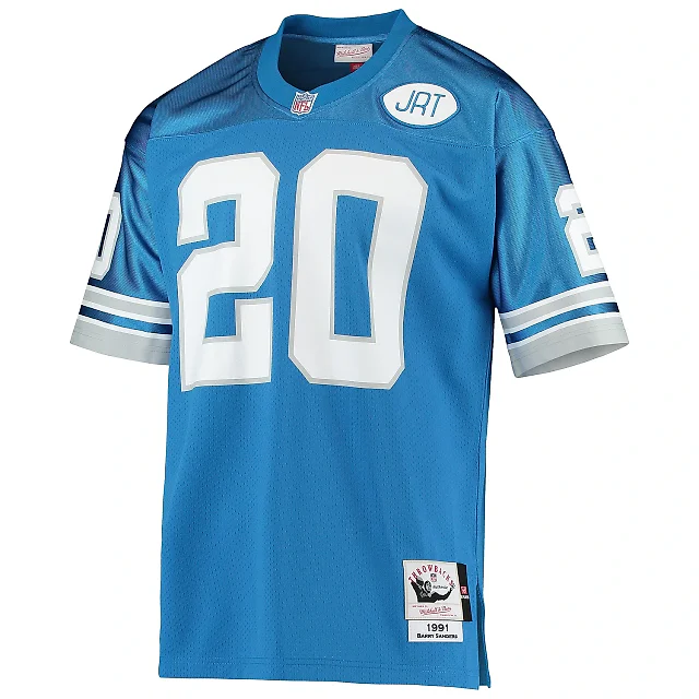 Zennovawear Men's Detroit Lions 1991 Barry Sanders Mitchell & Ness Blue Throwback Retired Player Jersey
