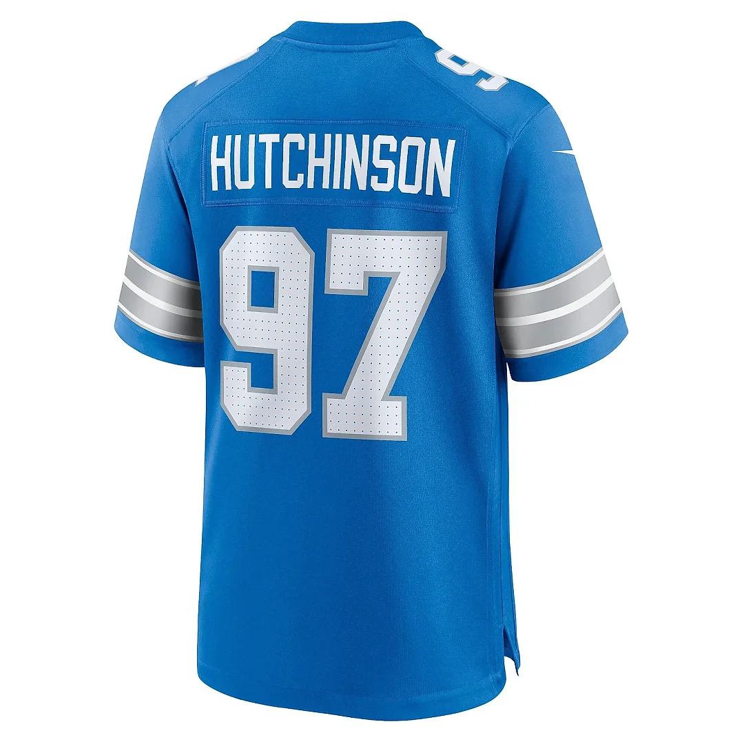 Zennovawear Men's Detroit Lions Aidan Hutchinson Blue Game Jersey