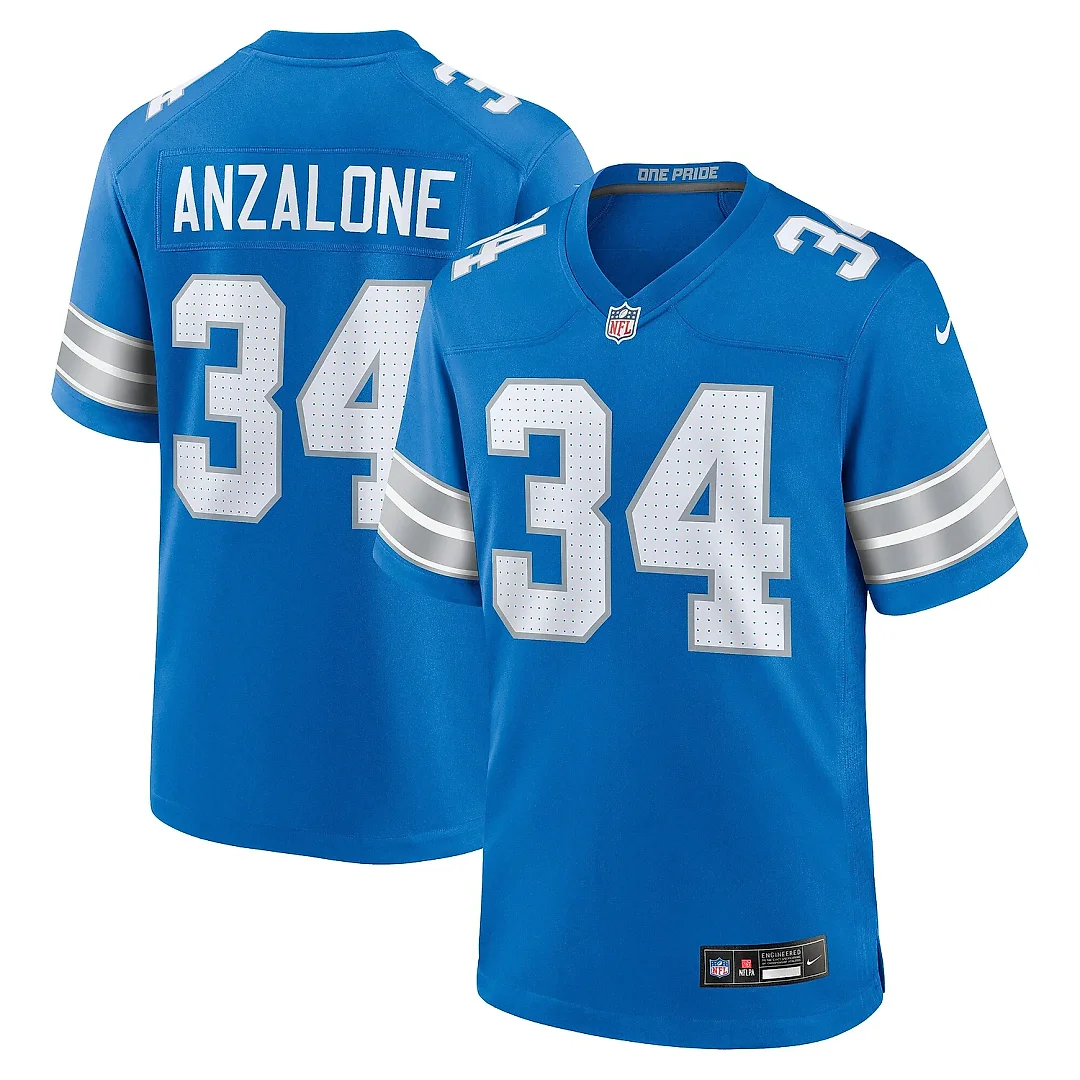 Zennovawear Men's Detroit Lions Alex Anzalone Blue Game Jersey