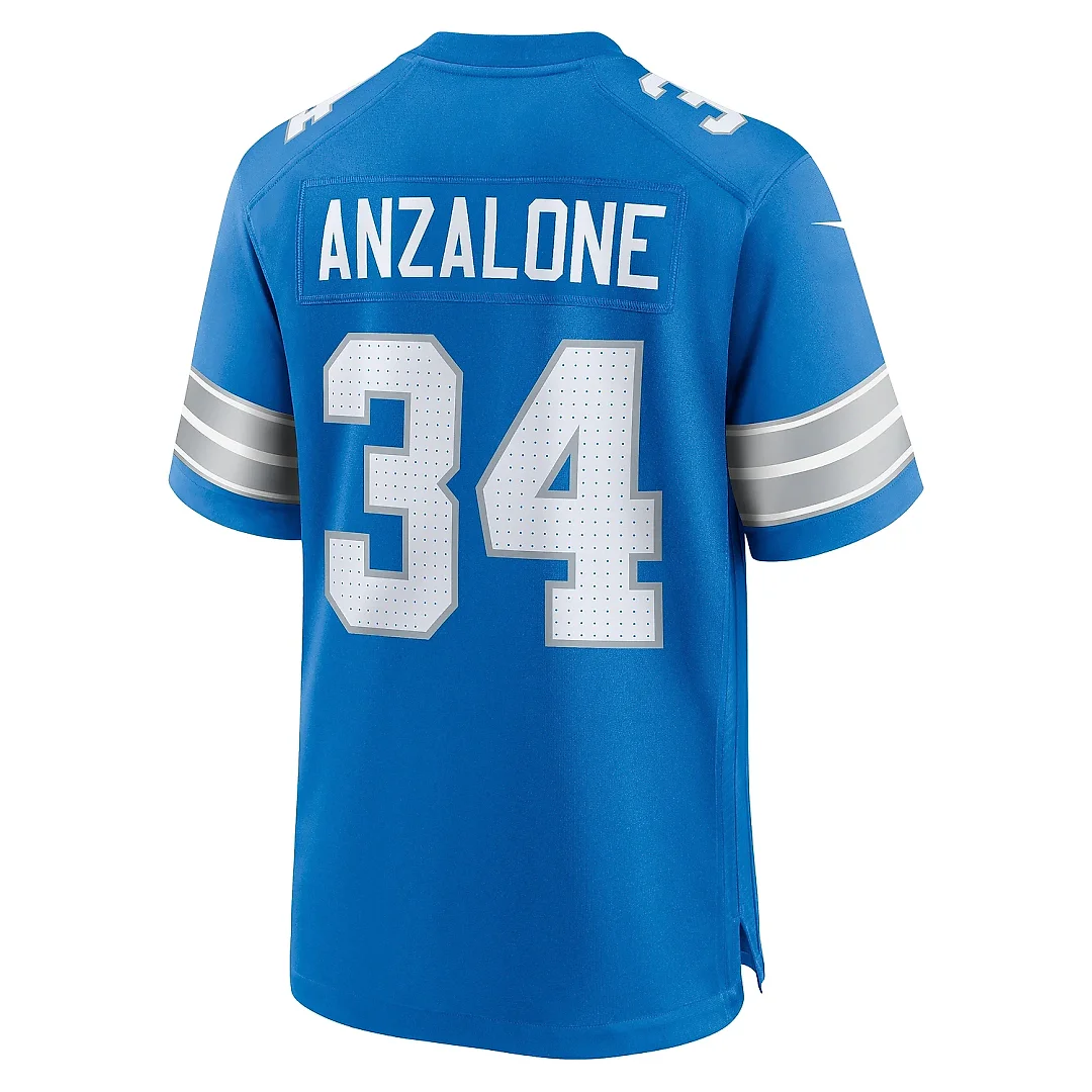 Zennovawear Men's Detroit Lions Alex Anzalone Blue Game Jersey