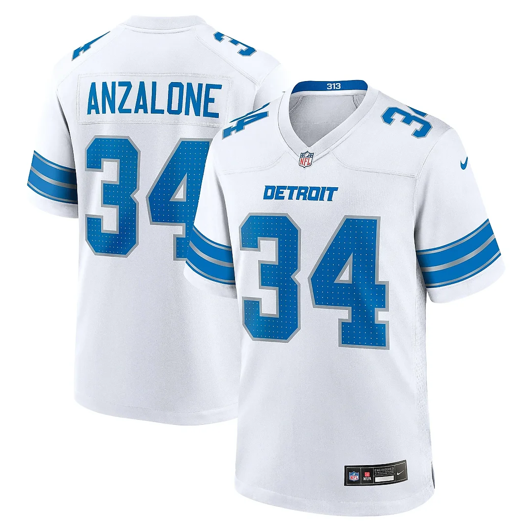 Zennovawear Men's Detroit Lions Alex Anzalone White White Game Jersey