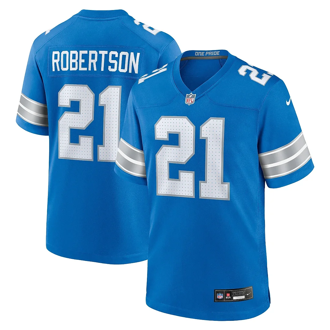 Zennovawear Men's Detroit Lions Amik Robertson Blue Game Jersey