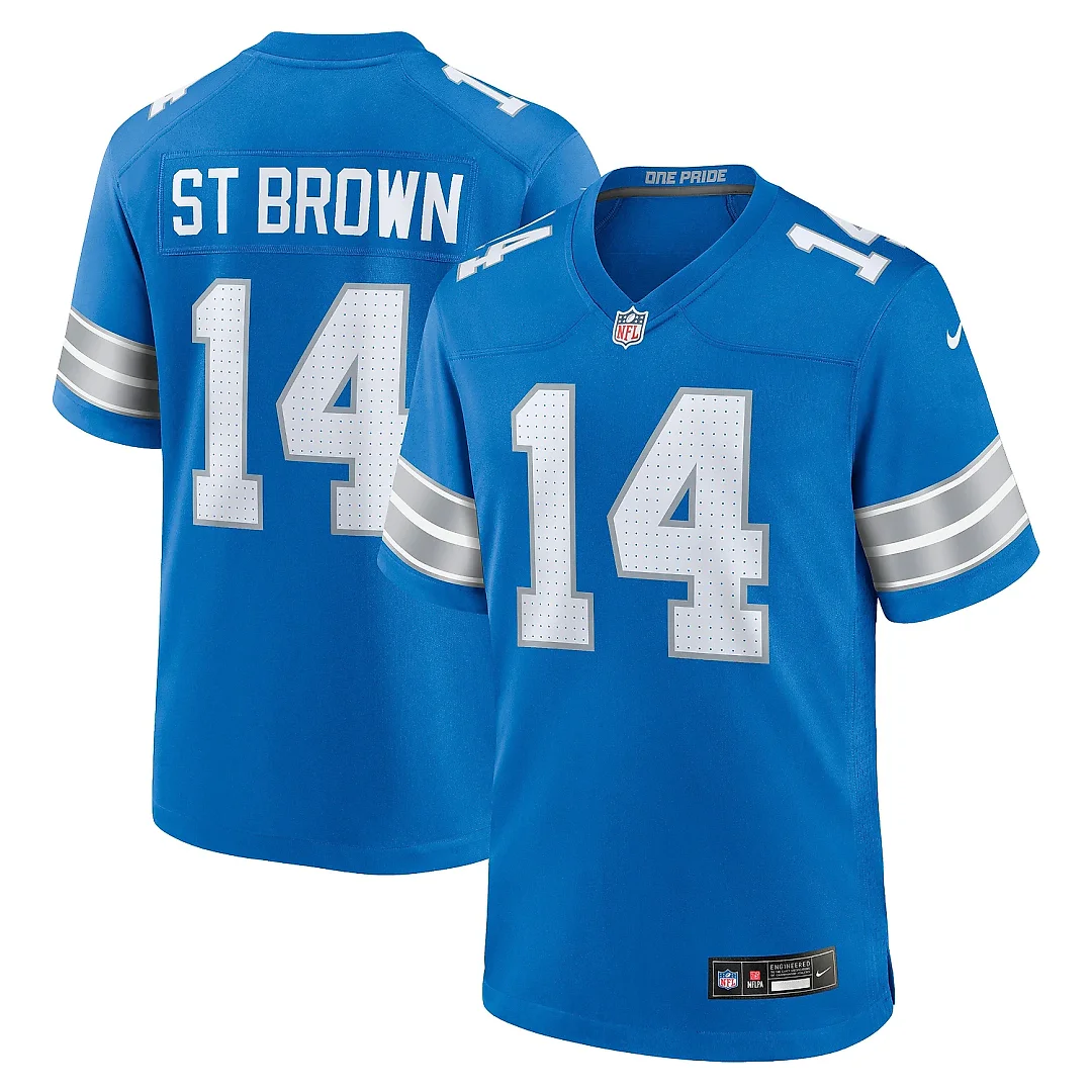 Zennovawear Men's Detroit Lions Amon-Ra St. Brown Blue Game Jersey
