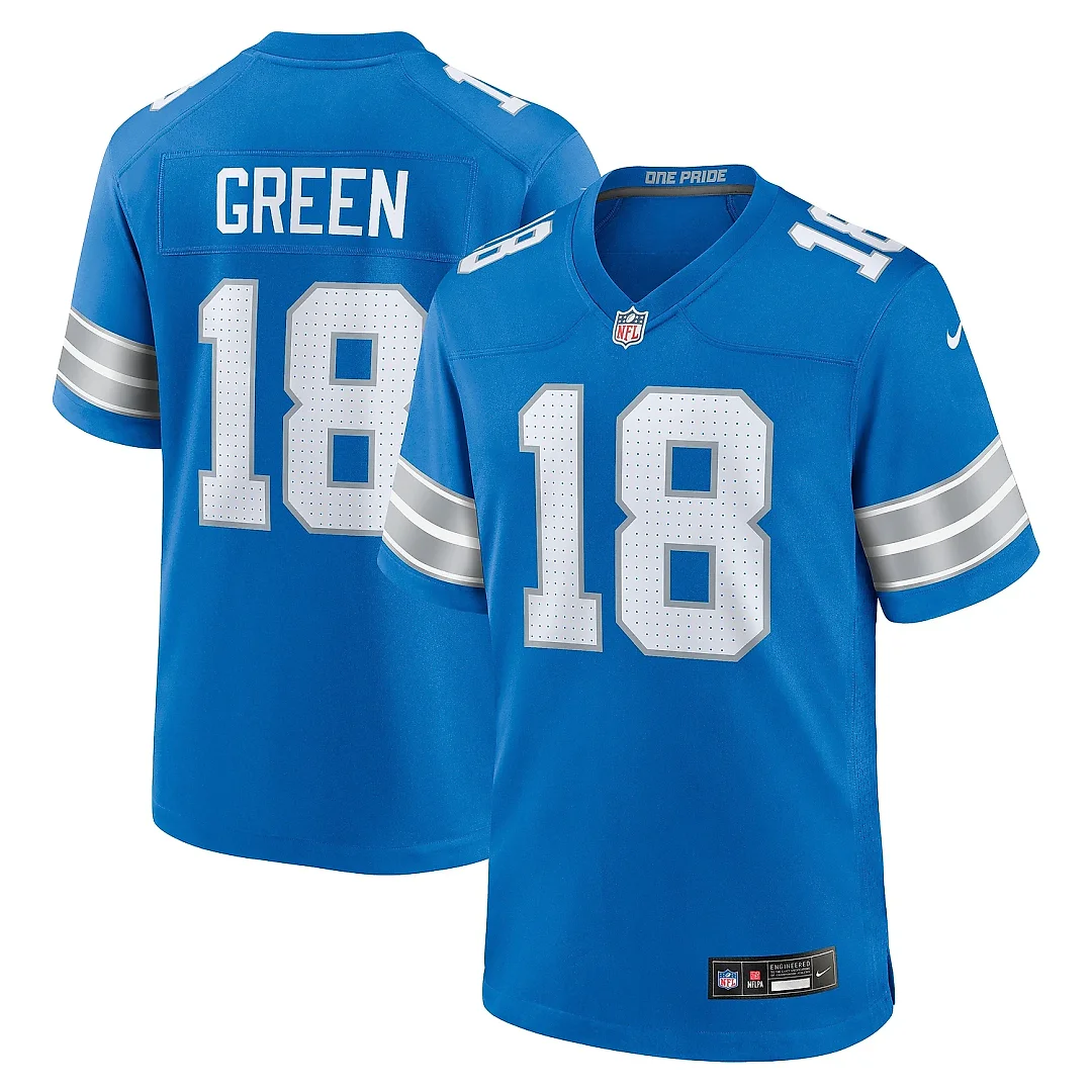 Zennovawear Men's Detroit Lions Antoine Green Blue Team Game Jersey