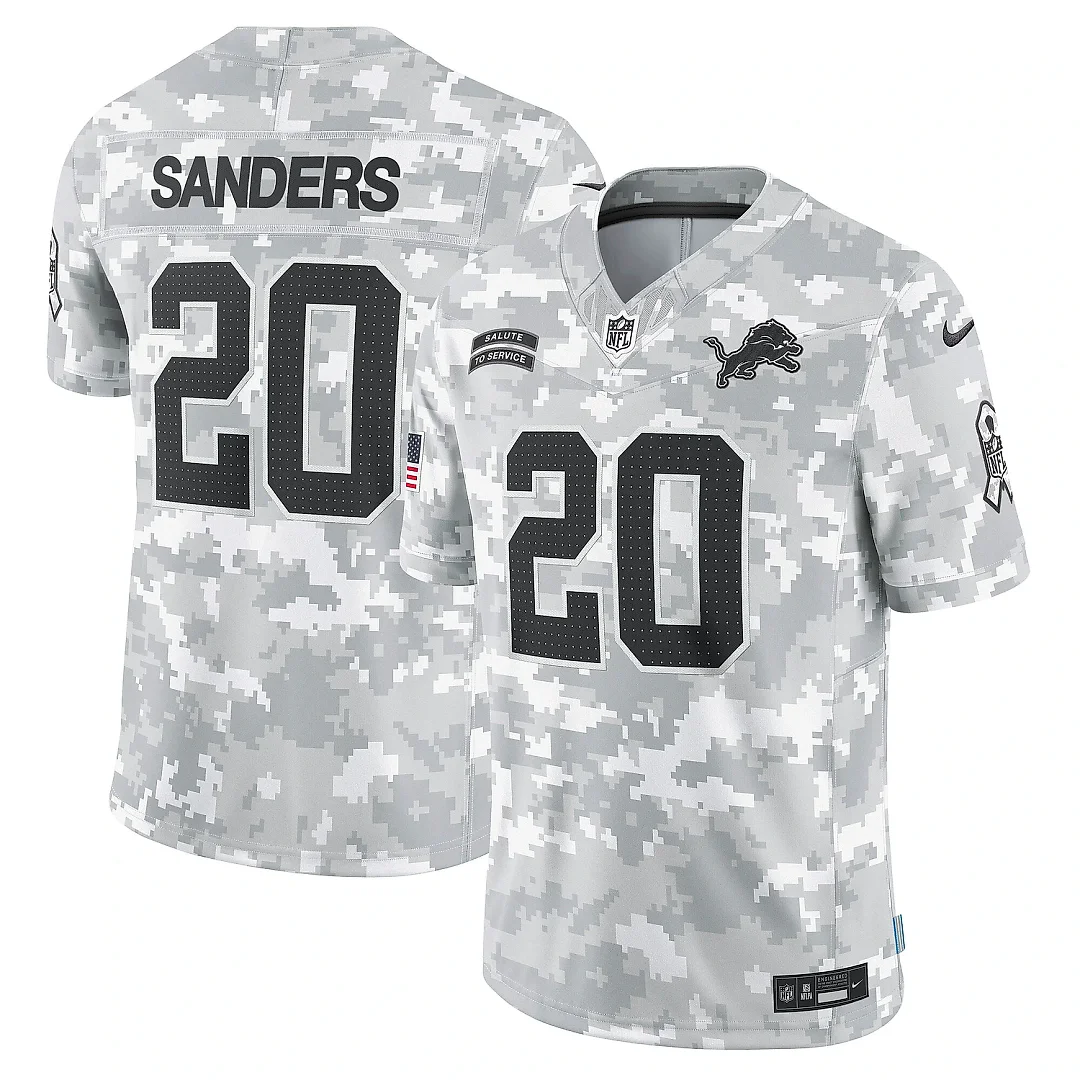 Zennovawear Men's Detroit Lions Barry Sanders Arctic Camo 2024 Salute to Service Retired Player Limited Jersey
