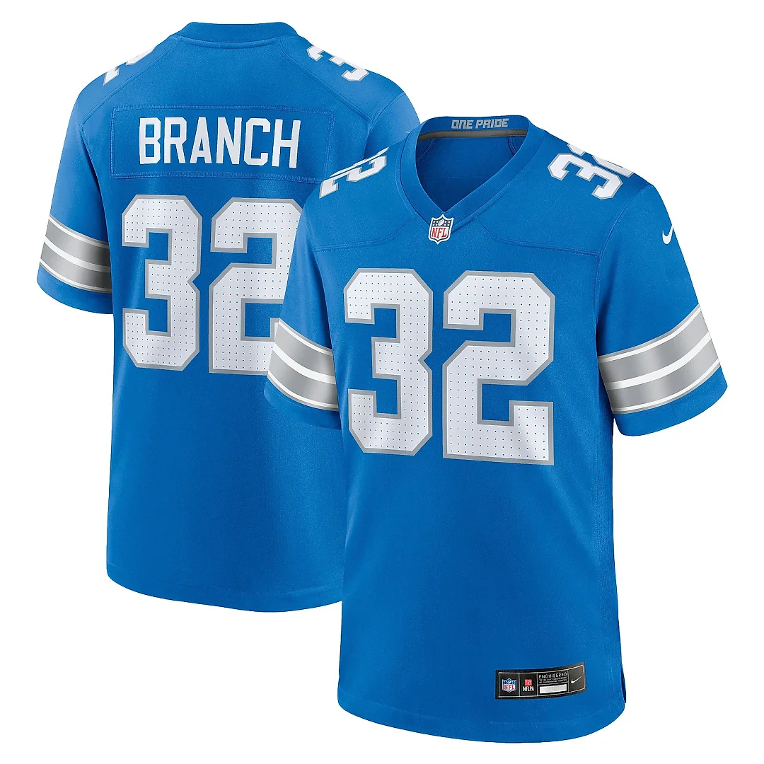 Zennovawear Men's Detroit Lions Brian Branch Blue Game Jersey