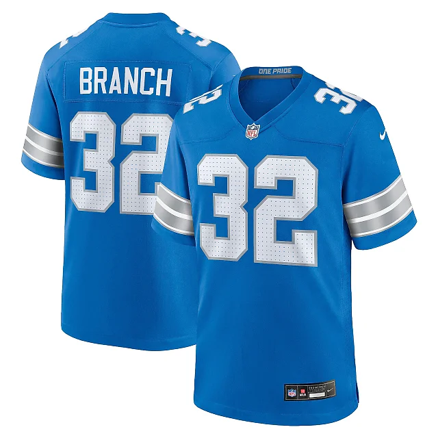 Zennovawear Men's Detroit Lions Brian Branch Blue Game Jersey