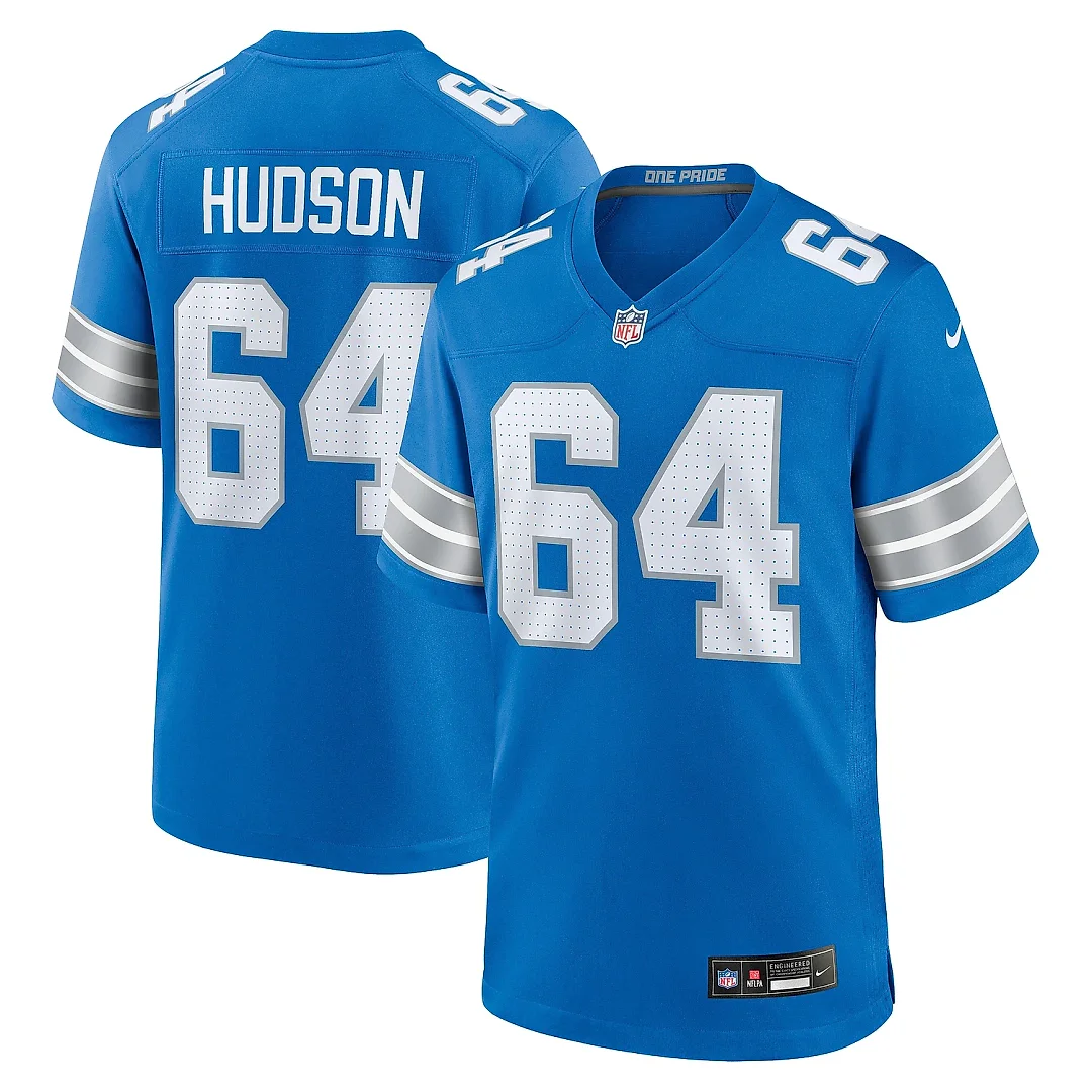 Zennovawear Men's Detroit Lions Bryan Hudson Blue Game Jersey