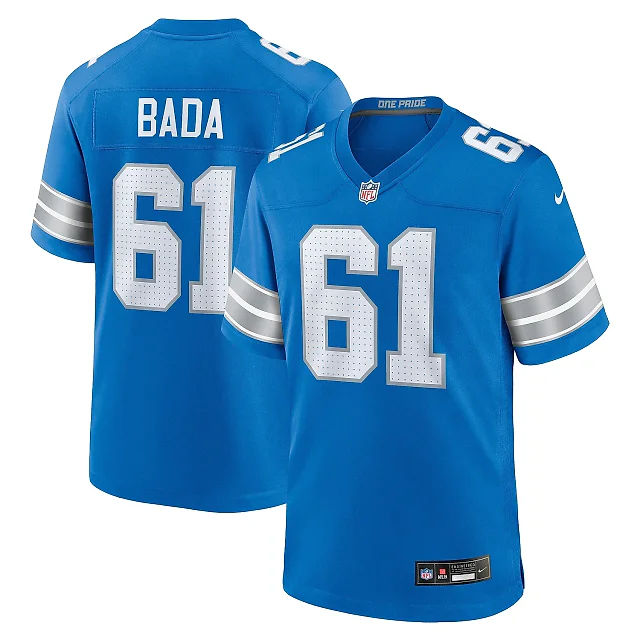 Zennovawear Men's Detroit Lions David Bada Blue Team Game Jersey