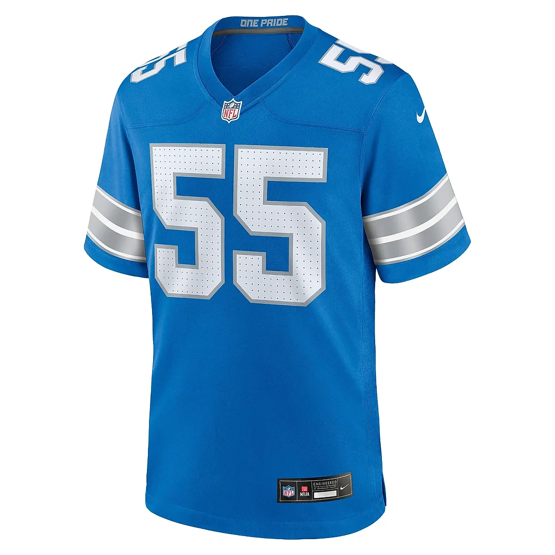 Zennovawear Men's Detroit Lions Derrick Barnes Blue Team Game Jersey
