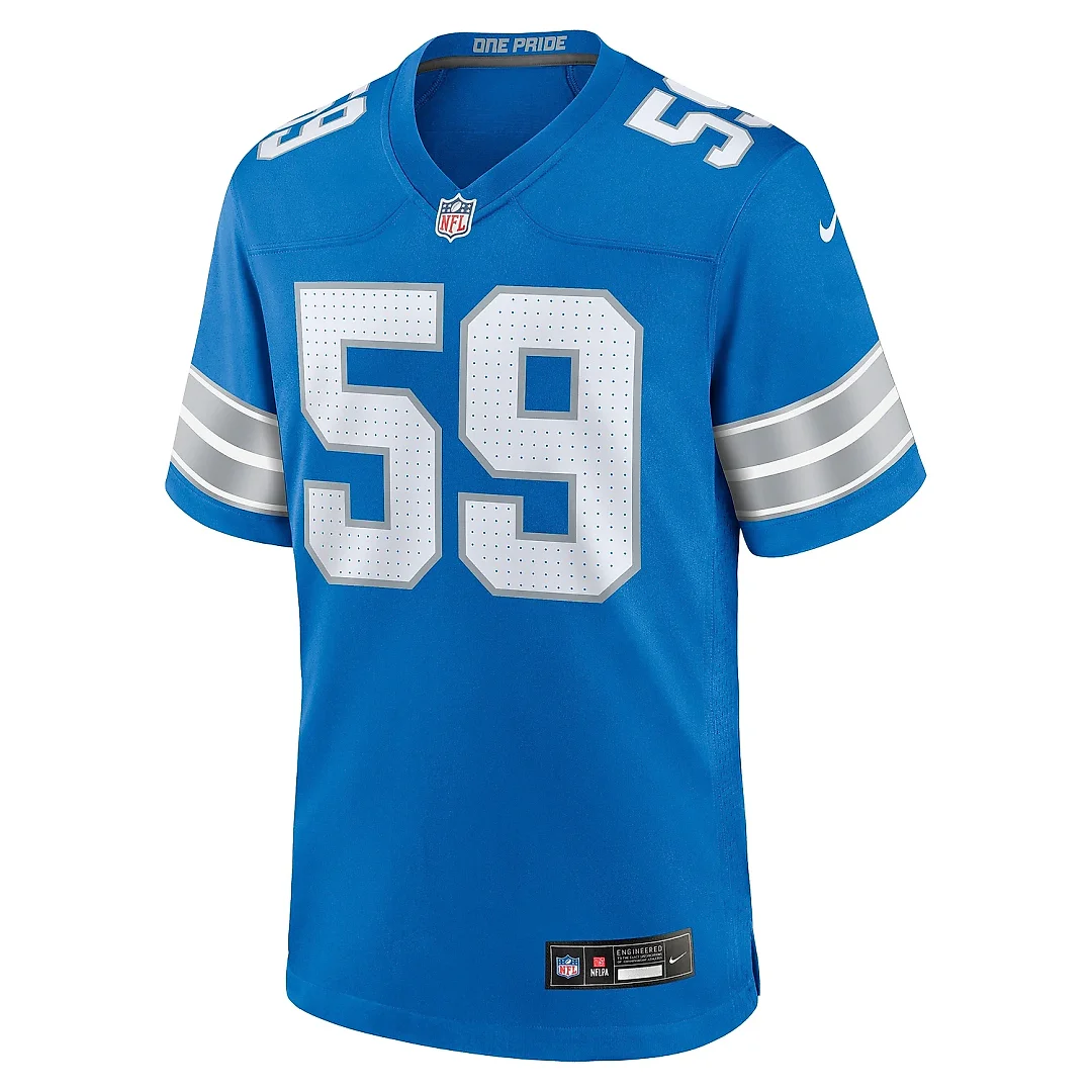 Zennovawear Men's Detroit Lions Giovanni Manu Blue Team Game Jersey