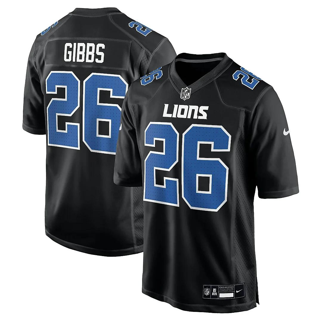 Zennovawear Men's Detroit Lions Jahmyr Gibbs Carbon Black Fashion Jersey