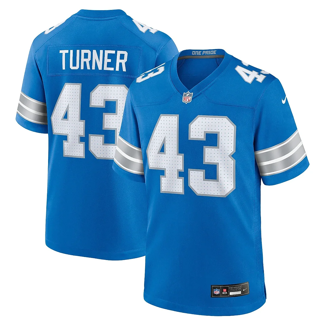 Zennovawear Men's Detroit Lions James Turner Blue Game Jersey