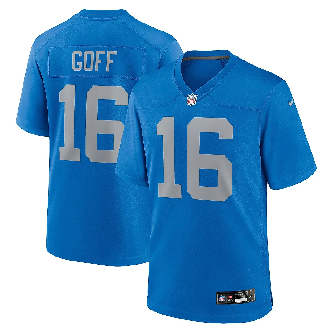 Zennovawear Men's Detroit Lions Jared Goff Blue Alternate Game Jersey