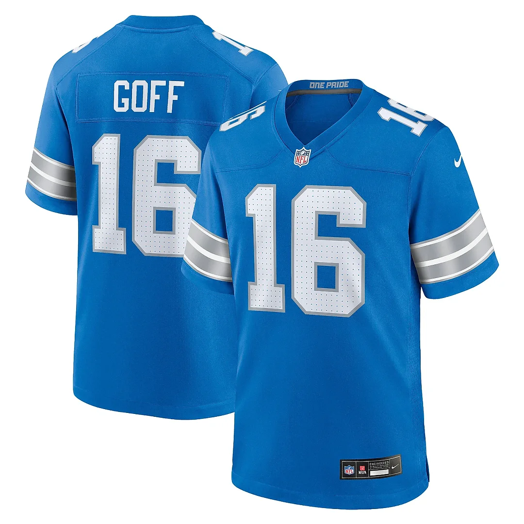 Zennovawear Men's Detroit Lions Jared Goff Blue Game Jersey