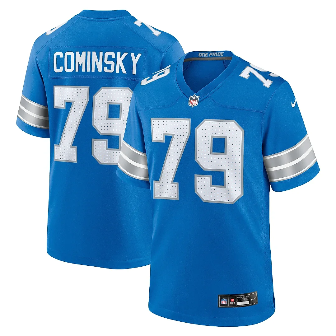 Zennovawear Men's Detroit Lions John Cominsky Blue Team Game Jersey
