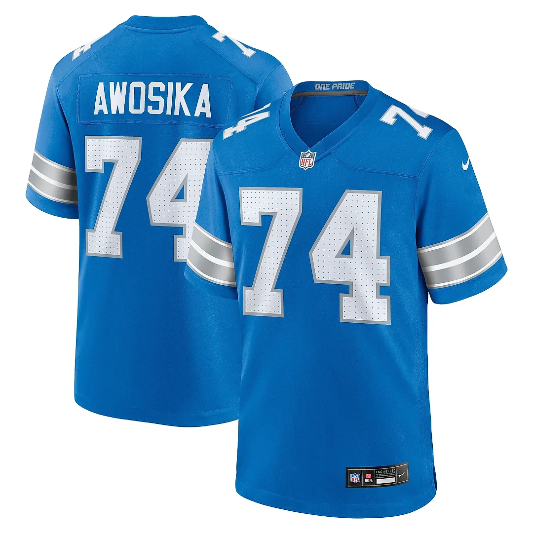 Zennovawear Men's Detroit Lions Kayode Awosika Blue Team Game Jersey