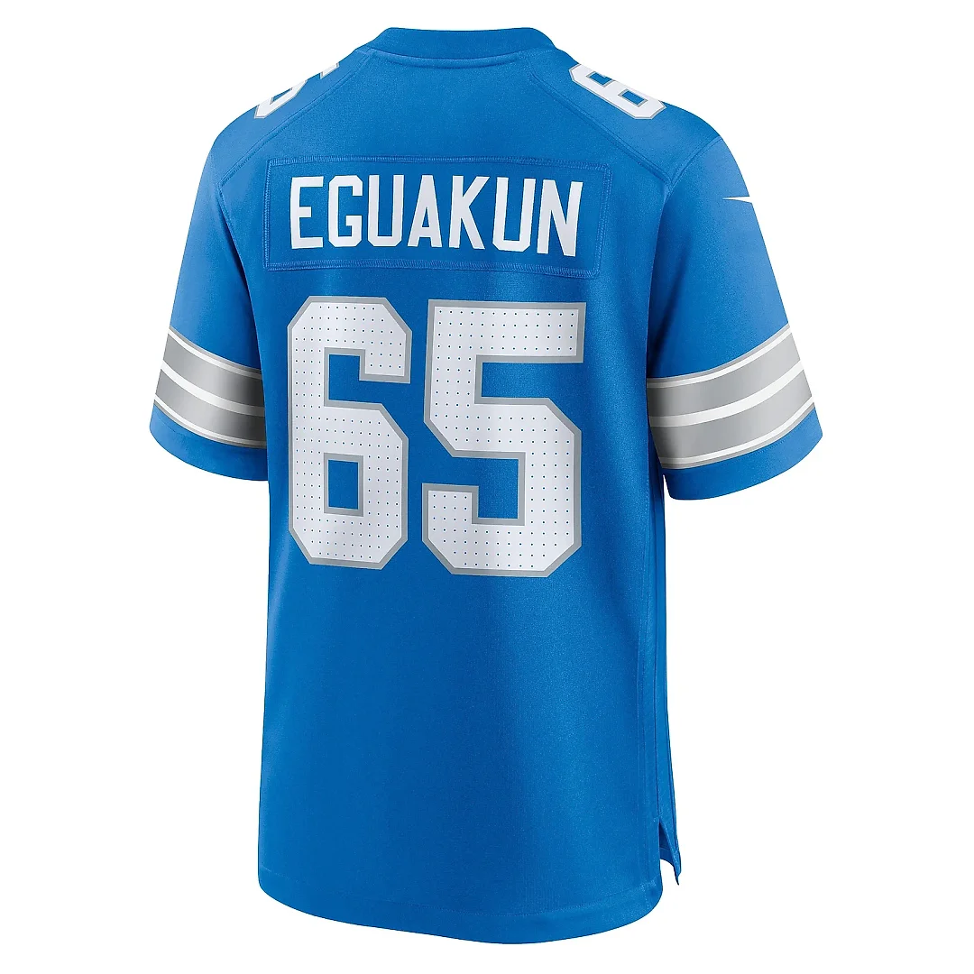 Zennovawear Men's Detroit Lions Kingsley Eguakun Blue Game Jersey