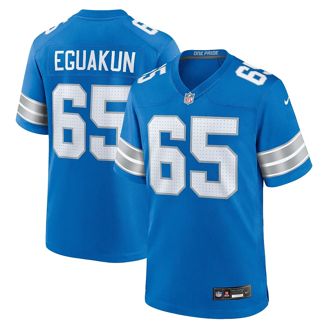 Zennovawear Men's Detroit Lions Kingsley Eguakun Blue Game Jersey