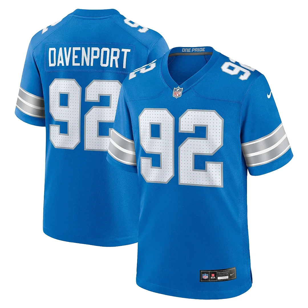 Zennovawear Men's Detroit Lions Marcus Davenport Blue Team Game Jersey