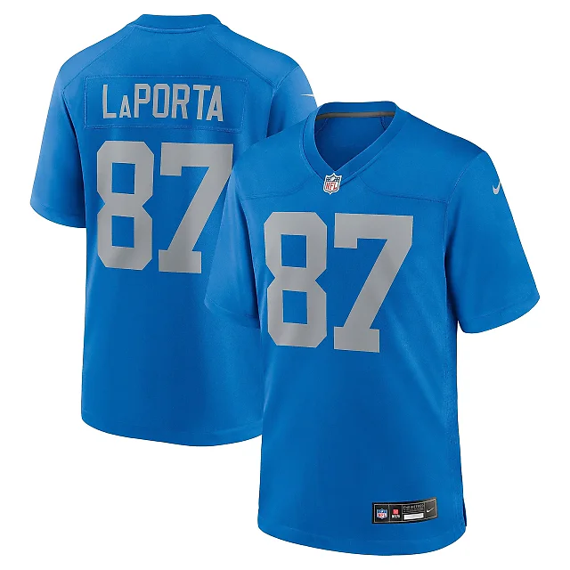 Zennovawear Men's Detroit Lions Sam LaPorta Blue Alternate Game Jersey