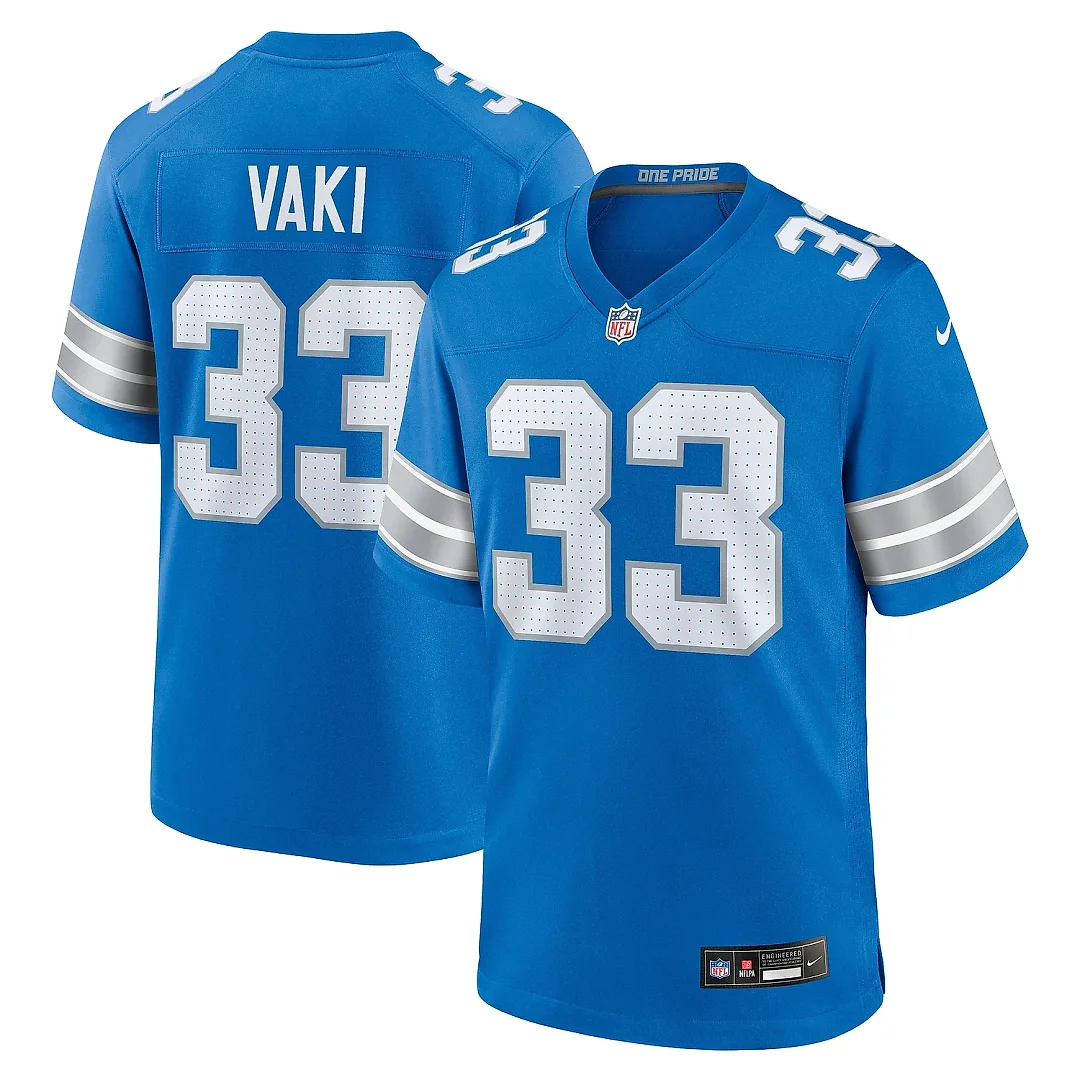 Zennovawear Men's Detroit Lions Sione Vaki Blue Team Game Jersey