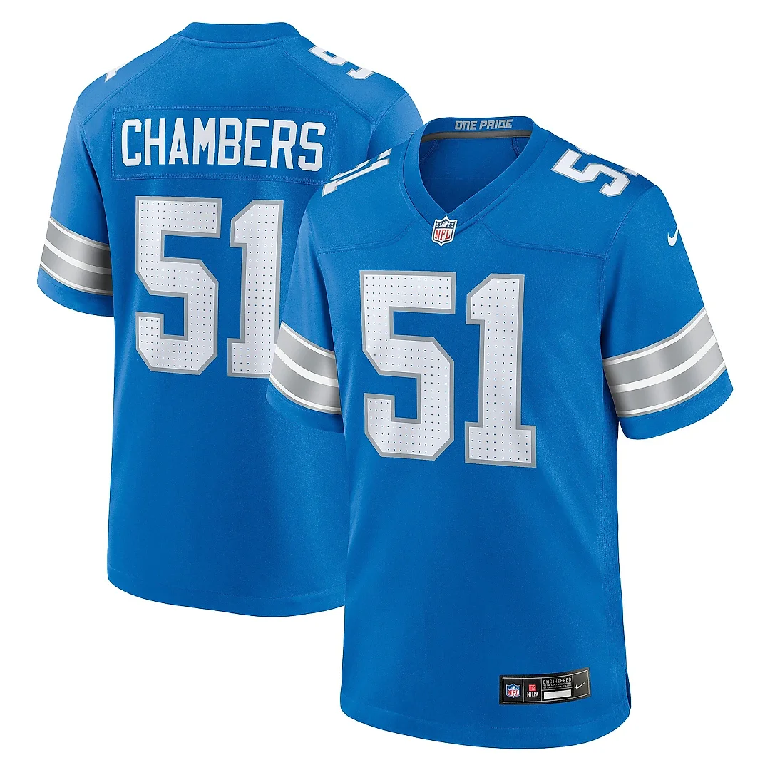 Zennovawear Men's Detroit Lions Steele Chambers Blue Game Jersey