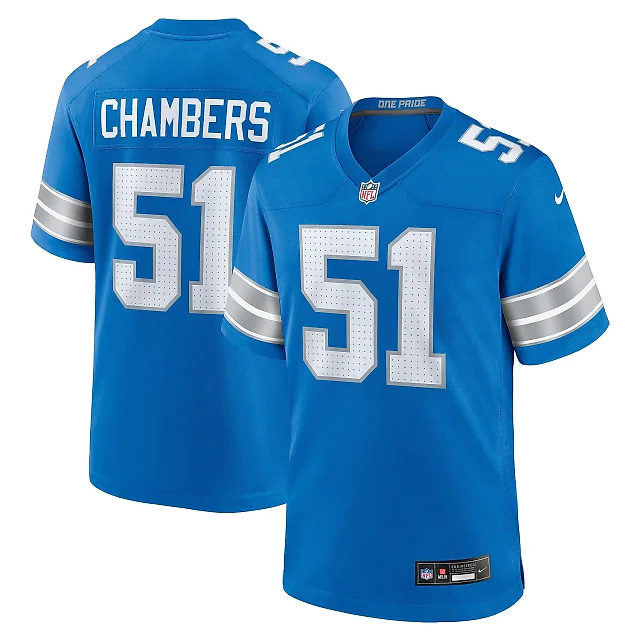 Zennovawear Men's Detroit Lions Steele Chambers Blue Game Jersey
