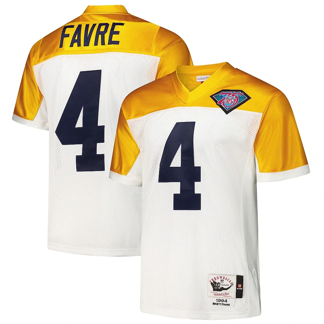 Zennovawear Men's Green Bay Packers 1994 Brett Favre Mitchell & Ness White Throwback Retired Player Jersey