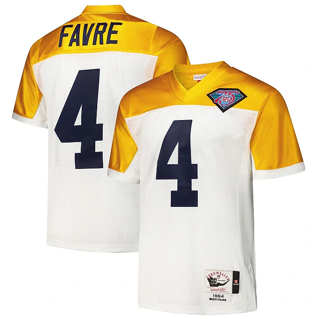 Zennovawear Men's Green Bay Packers 1994 Brett Favre Mitchell & Ness White Throwback Retired Player Jersey