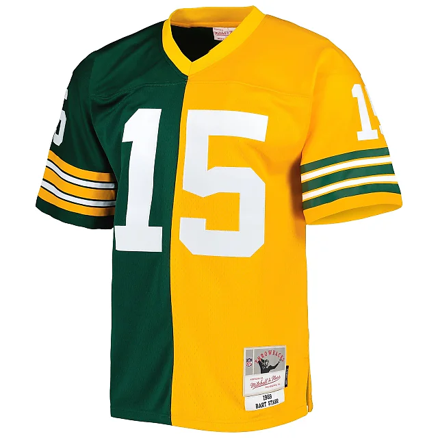 Zennovawear Men's Green Bay Packers Bart Starr Mitchell & Ness Green/Gold 1969 Split Legacy Jersey