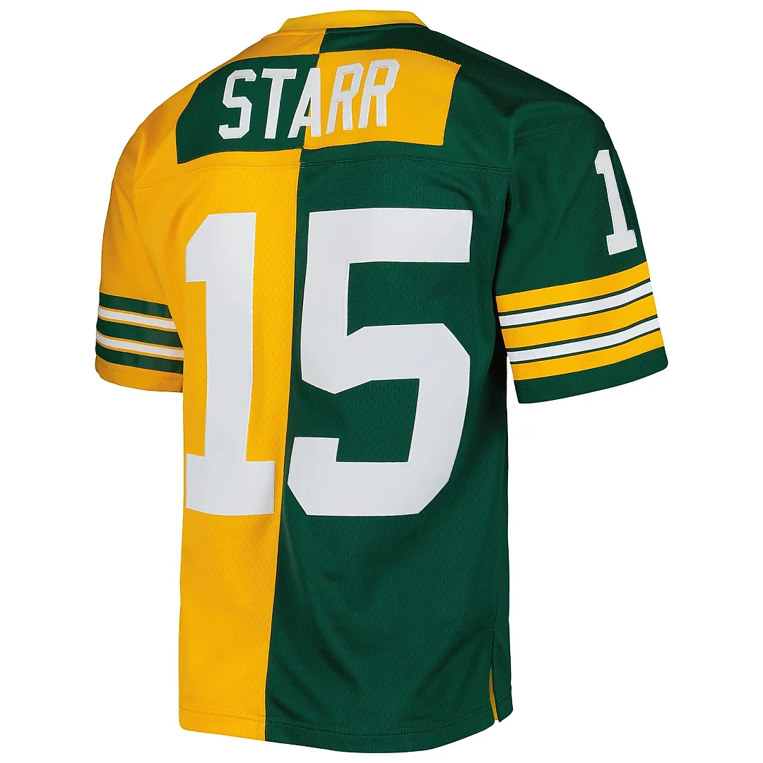 Zennovawear Men's Green Bay Packers Bart Starr Mitchell & Ness Green/Gold 1969 Split Legacy Jersey