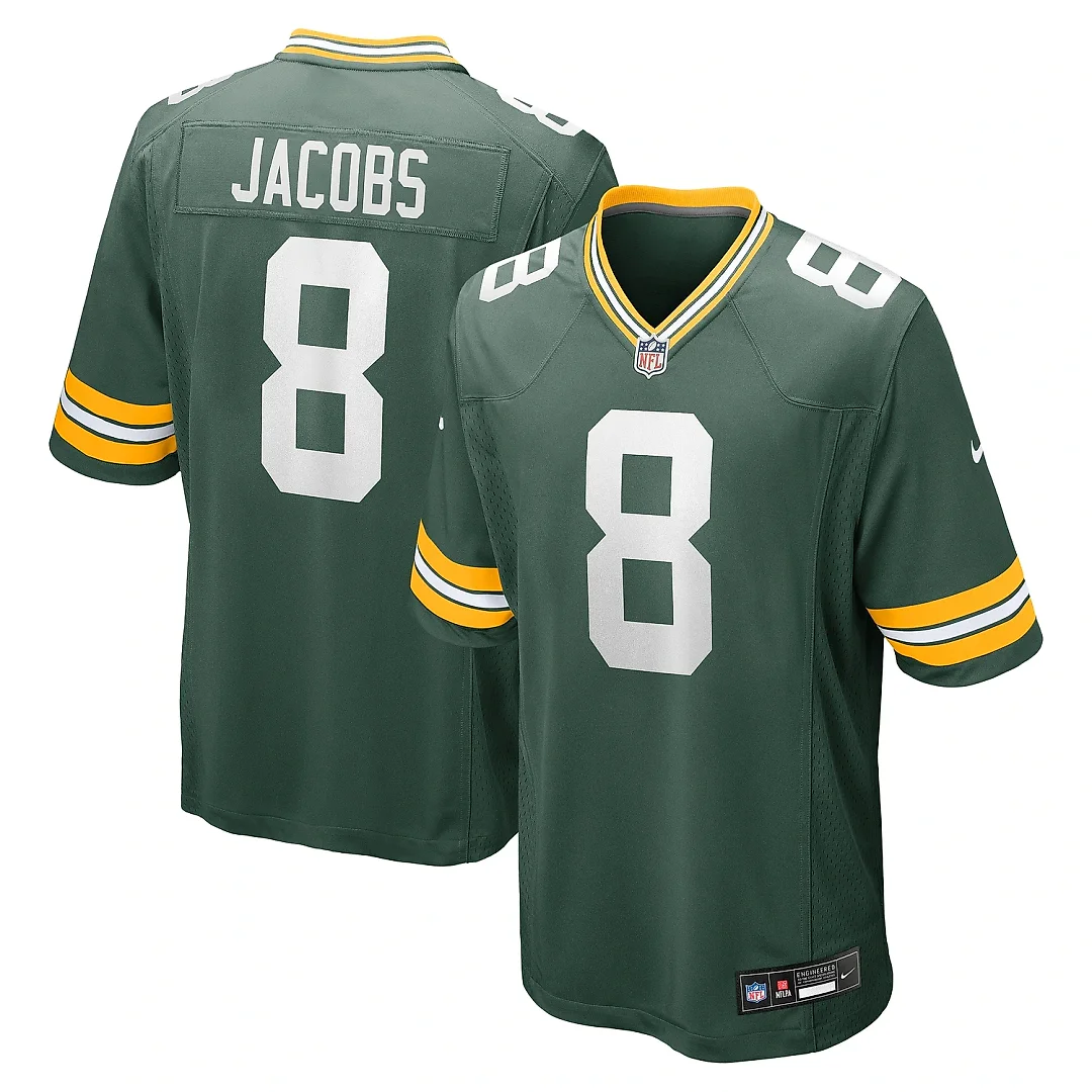Zennovawear Men's Green Bay Packers Josh Jacobs Green Team Game Jersey