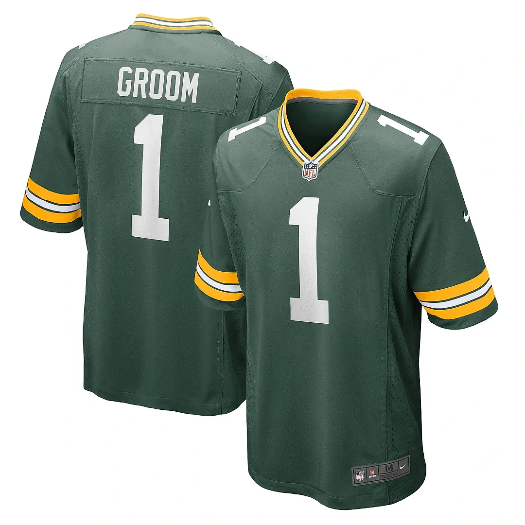 Zennovawear Men's Green Bay Packers Number 1 Groom Green Game Jersey