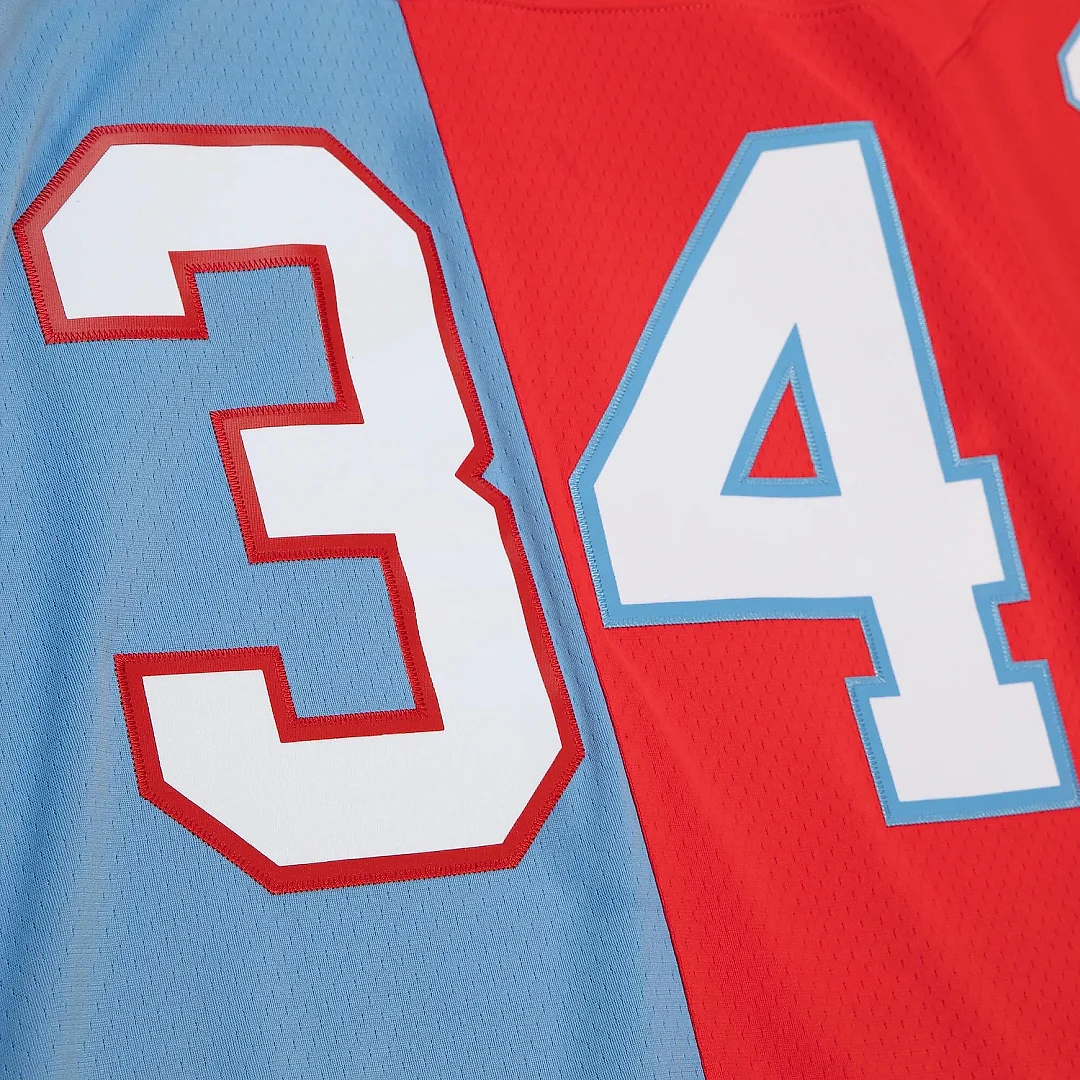Zennovawear Men's Houston Oilers Earl Campbell Mitchell & Ness Light Blue/Red Big & Tall Gridiron Classics Split Legacy Retired Player Jersey