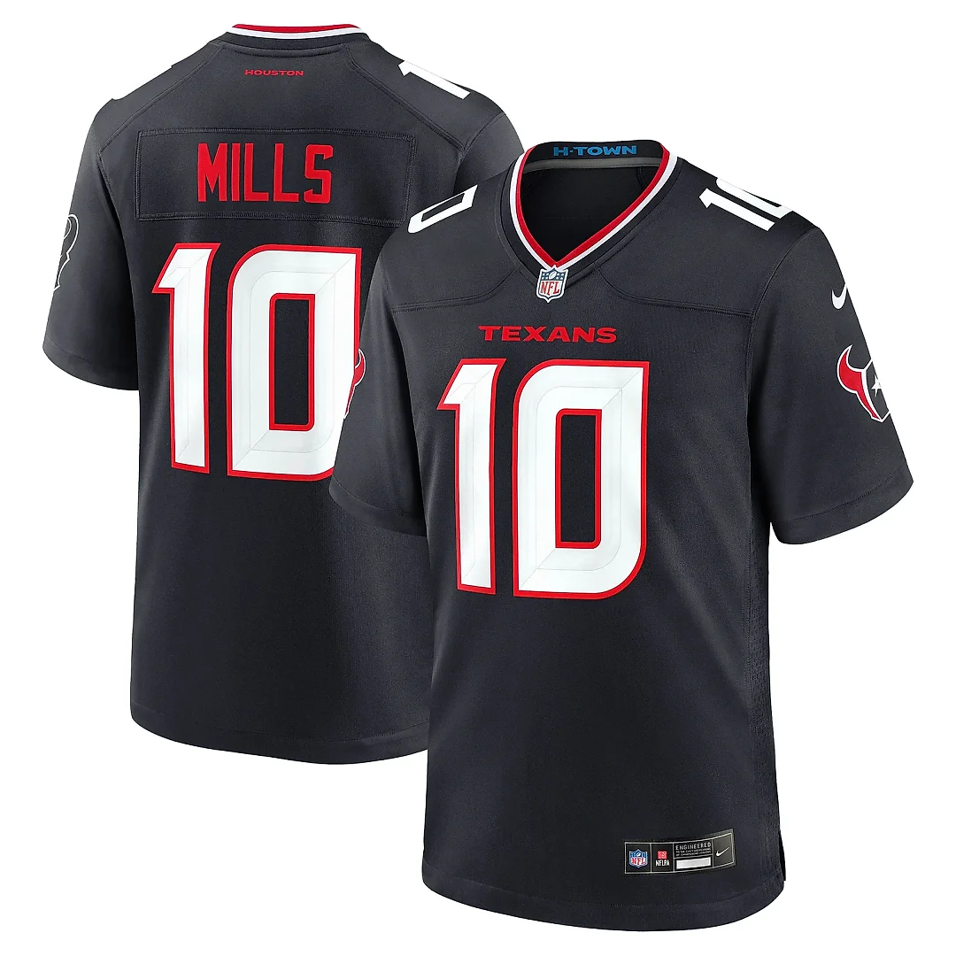 Zennovawear Men's Houston Texans Davis Mills Navy Team Game Jersey
