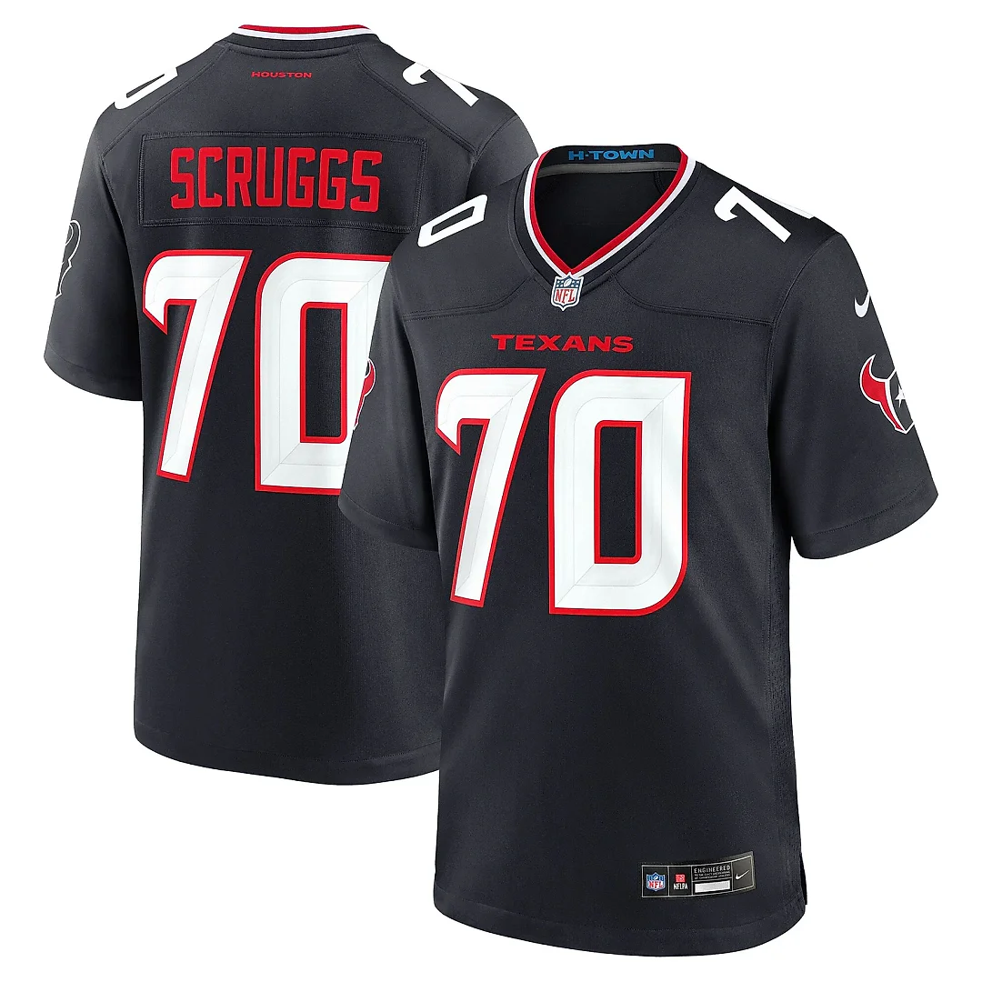 Zennovawear Men's Houston Texans Juice Scruggs Navy Team Game Jersey