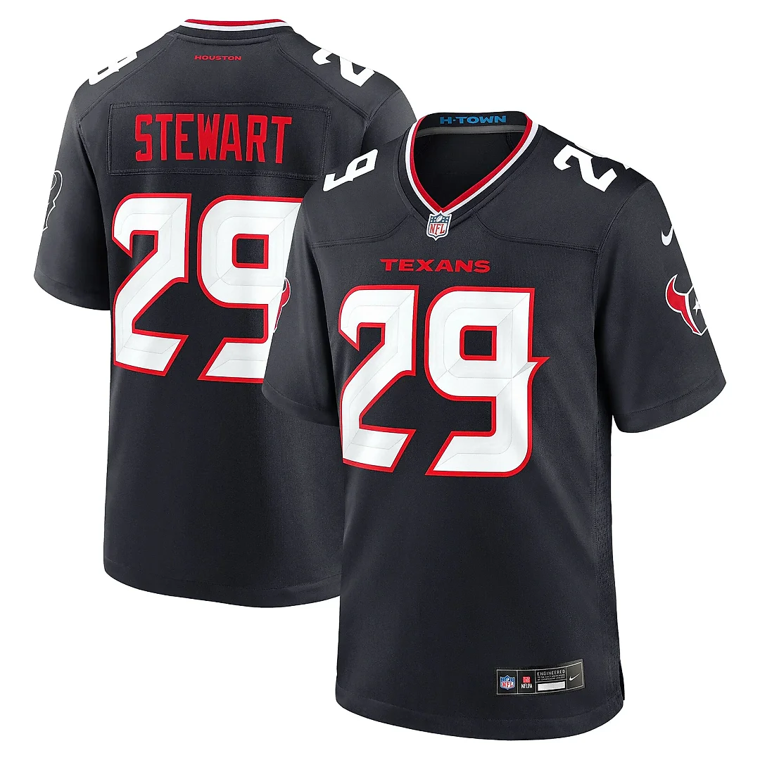 Zennovawear Men's Houston Texans M.J. Stewart Navy Team Game Jersey