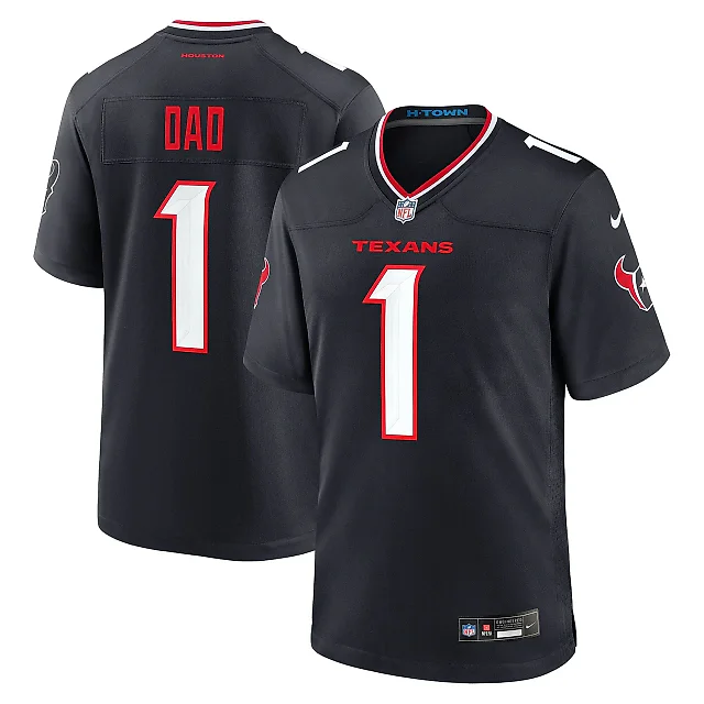 Zennovawear Men's Houston Texans Navy 1 Dad Game Jersey