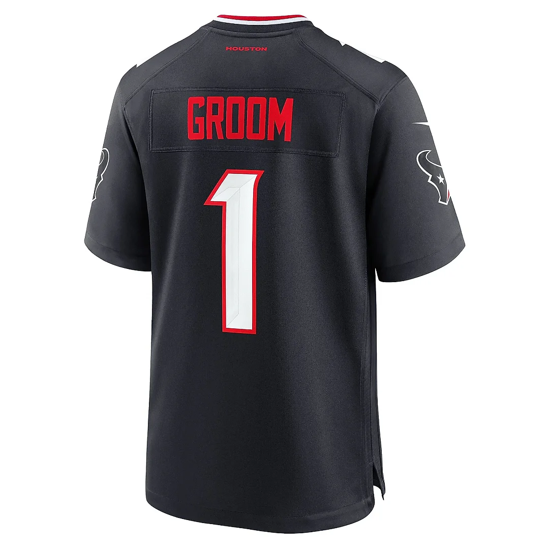 Zennovawear Men's Houston Texans Number 1 Groom Navy Game Jersey