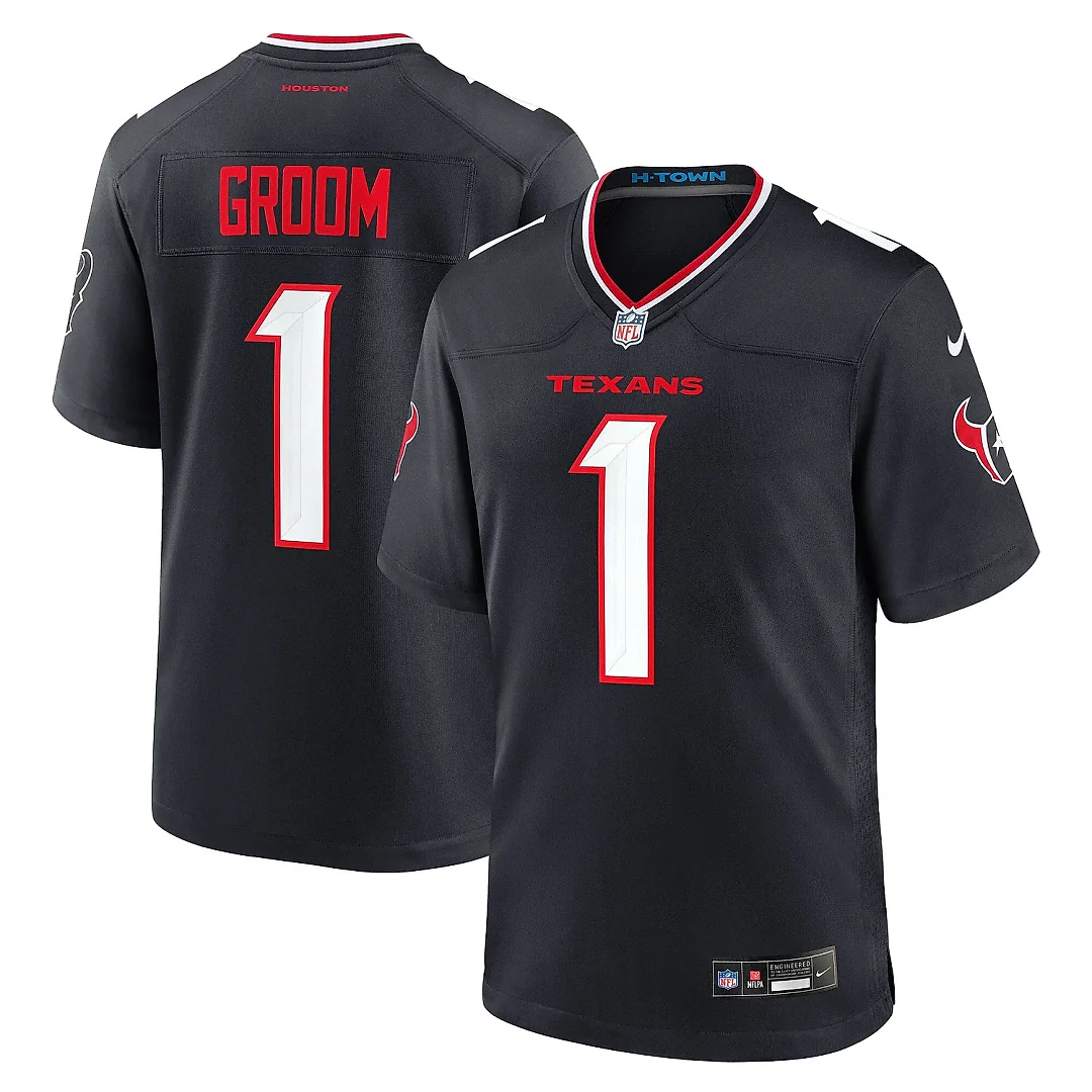 Zennovawear Men's Houston Texans Number 1 Groom Navy Game Jersey