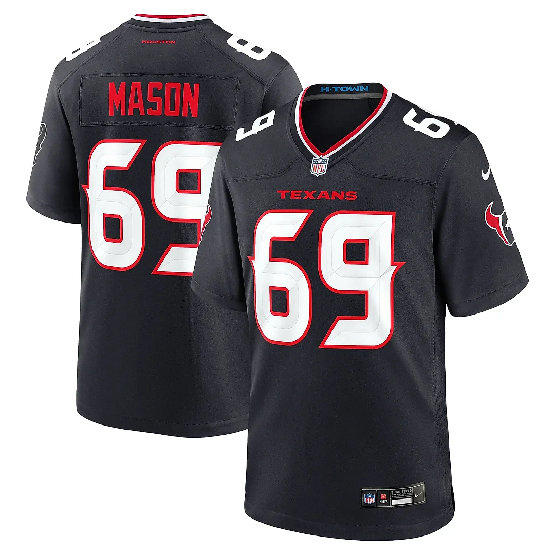 Zennovawear Men's Houston Texans Shaq Mason Navy Team Game Jersey