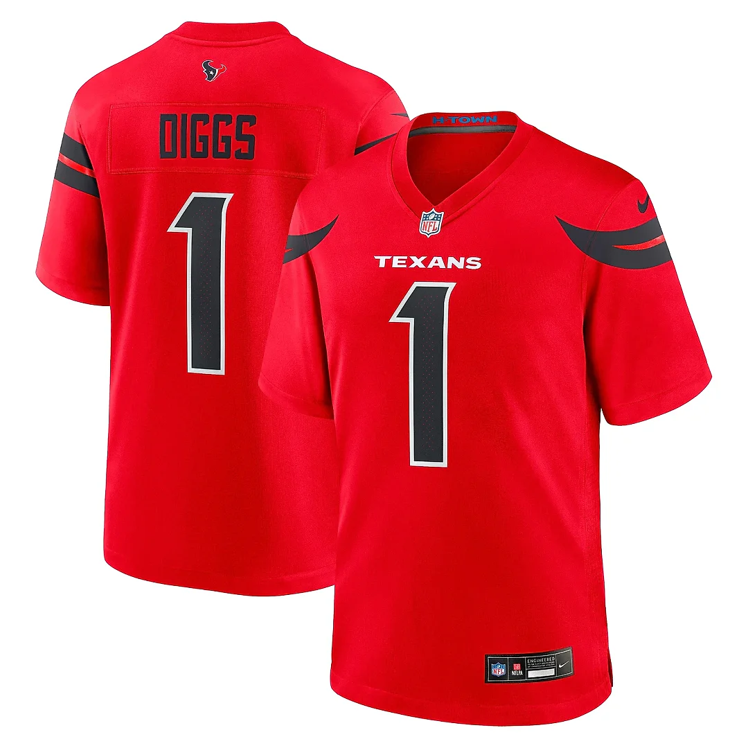 Zennovawear Men's Houston Texans Stefon Diggs Red Alternate Game Jersey