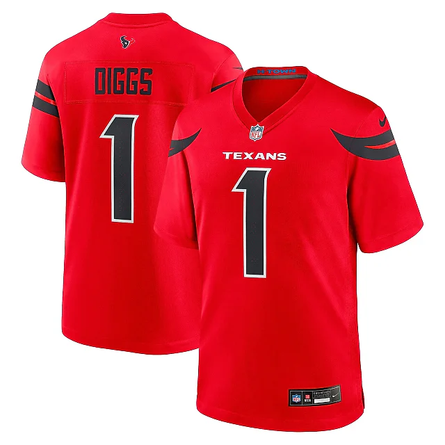 Zennovawear Men's Houston Texans Stefon Diggs Red Alternate Game Jersey