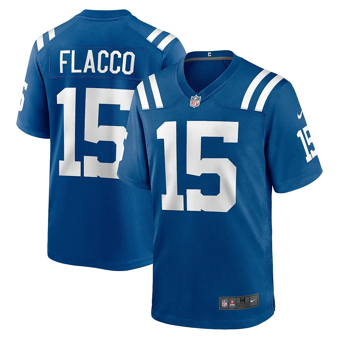 Zennovawear Men's Indianapolis Colts Joe Flacco Royal Game Jersey