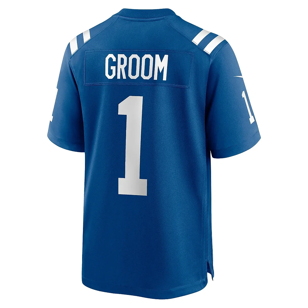 Zennovawear Men's Indianapolis Colts Number 1 Groom Royal Game Jersey