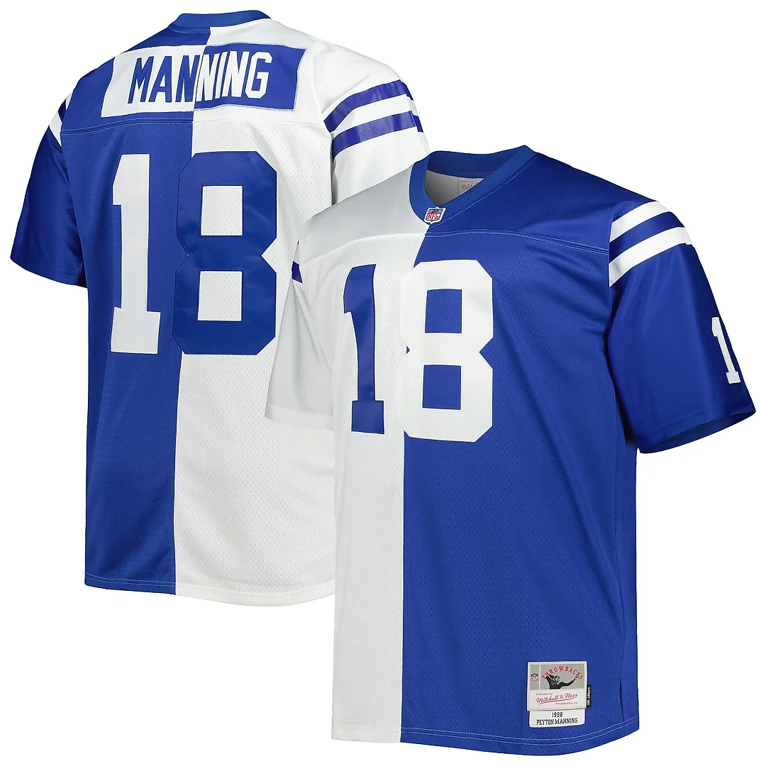 Zennovawear Men's Indianapolis Colts Peyton Manning Mitchell & Ness White/Royal Big & Tall Split Legacy Retired Player Jersey